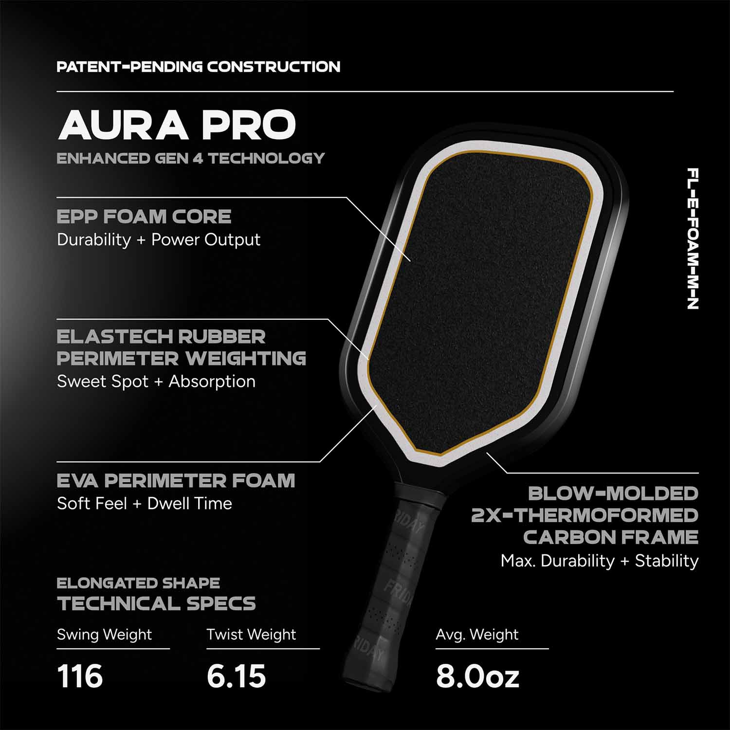 Friday Aura Pro Paddle | Gen 4 (16mm) - Friday Pickleball