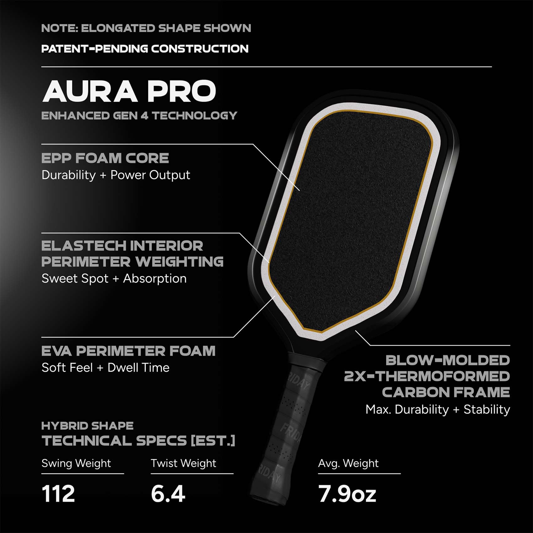 Friday Aura Pro Paddle | Gen 4 (16mm) - Friday Pickleball