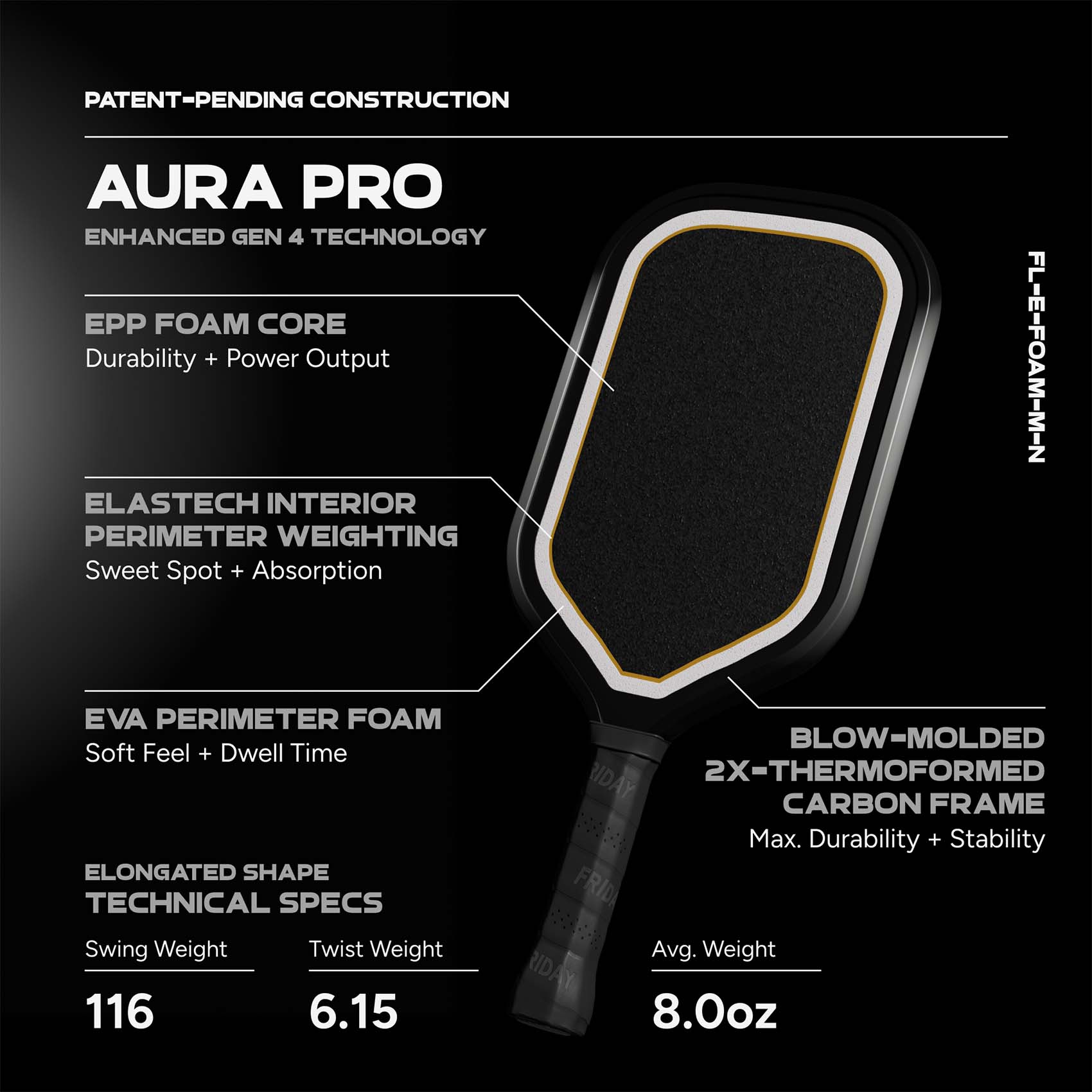 Friday Aura Pro Paddle | Gen 4 (16mm) - Friday Pickleball