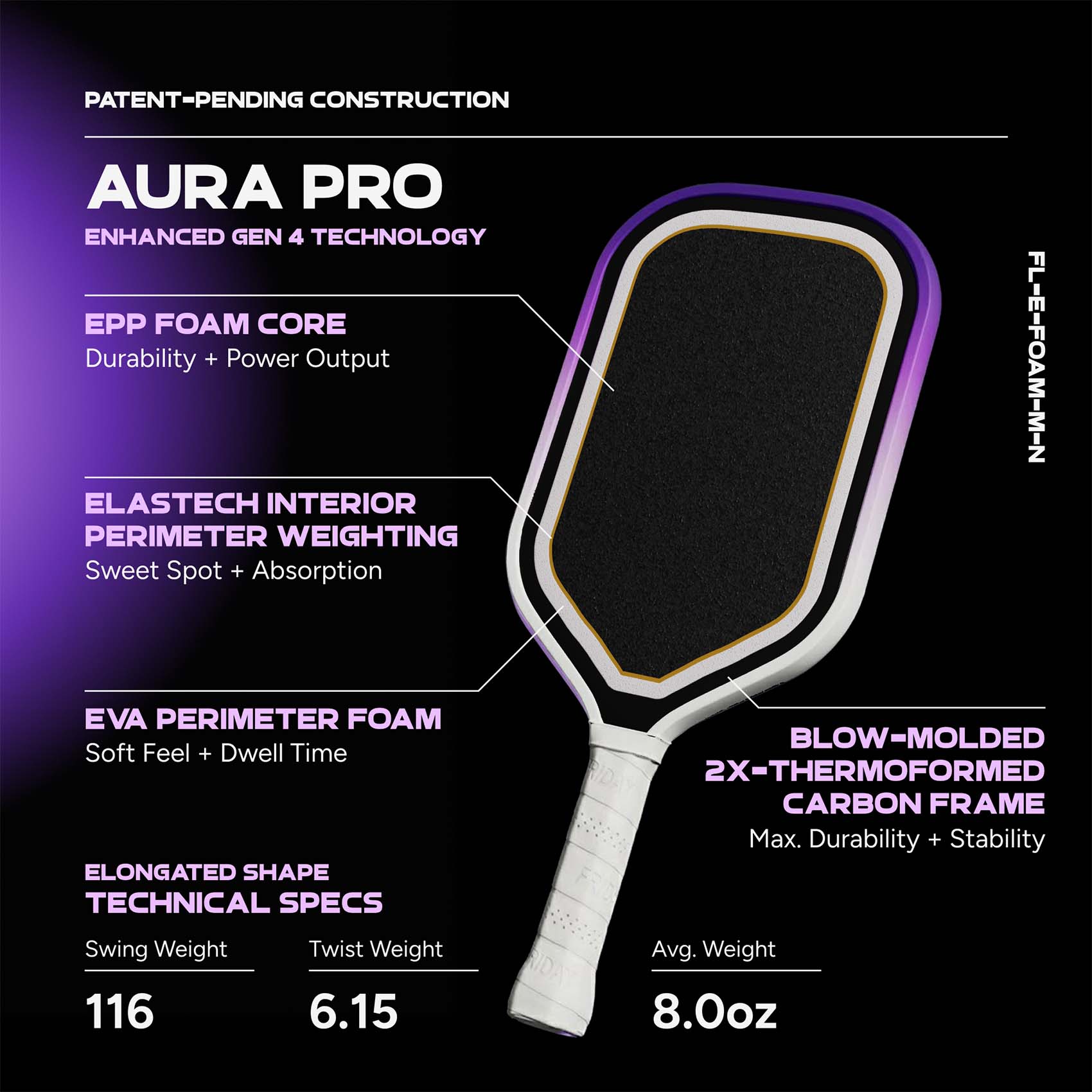 Friday Aura Pro Paddle | Gen 4 (16mm) - Friday Pickleball