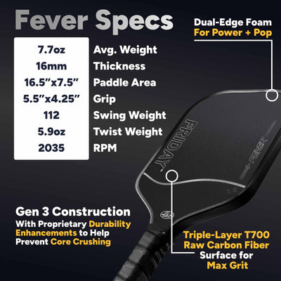 Friday Fever Paddle | Gen 3 (16mm) - Friday Pickleball