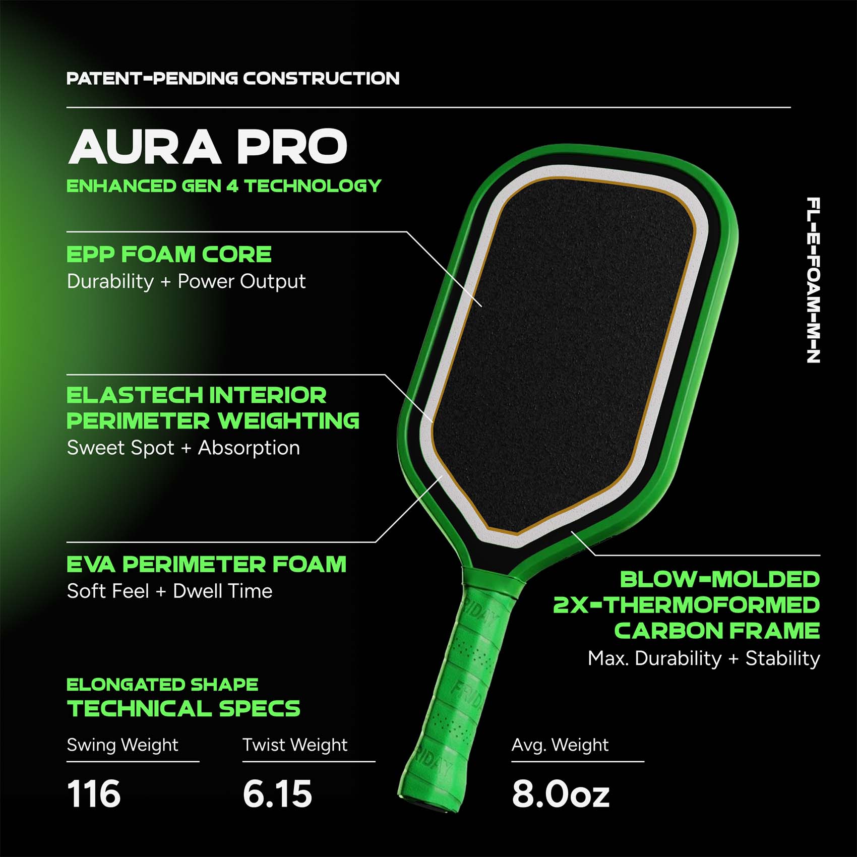 Friday Aura Pro Paddle | Gen 4 (16mm) - Friday Pickleball