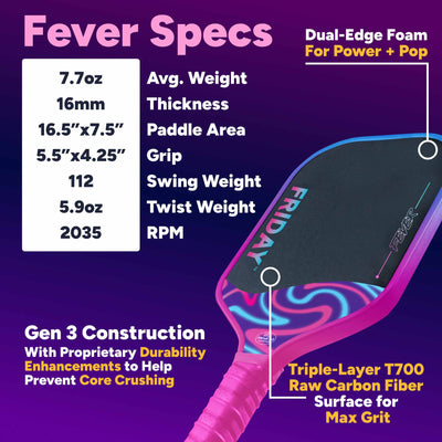 Friday Fever Paddle | Gen 3 (16mm) - Friday Pickleball